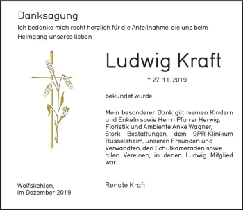 Traueranzeige von Ludwig Kraft von vrm-trauer