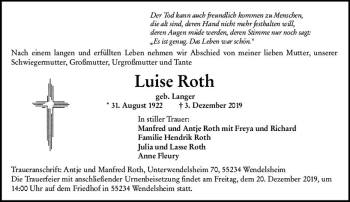 Traueranzeige von Luise Roth von vrm-trauer