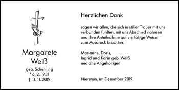 Traueranzeige von Margarete Weiß von vrm-trauer
