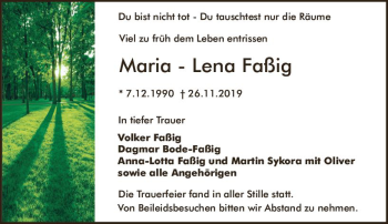 Traueranzeige von Maria-Lena Faßig von vrm-trauer