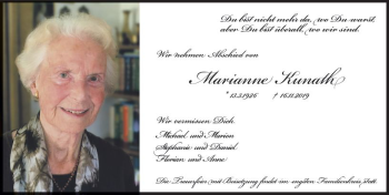 Traueranzeige von Marianne Kunath von vrm-trauer