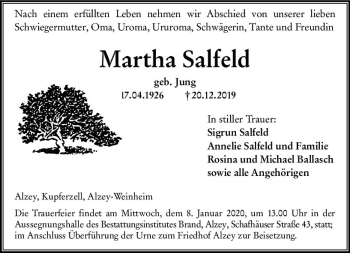 Traueranzeige von Martha Salfeld von vrm-trauer