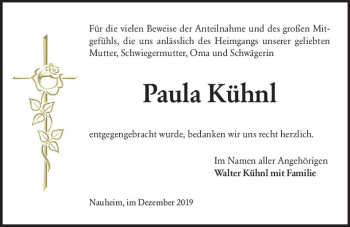 Traueranzeige von Paula Kühnl von vrm-trauer