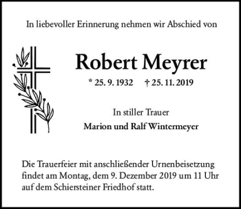 Traueranzeige von Robert Meyrer von vrm-trauer