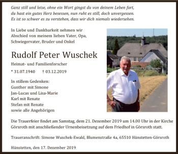 Traueranzeige von Rudolf Peter Wuschek von vrm-trauer