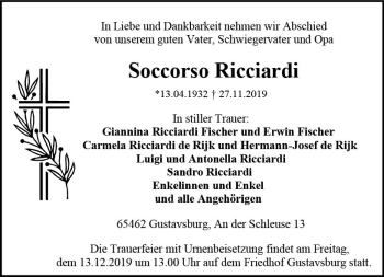 Traueranzeige von Soccorso Ricciardi von vrm-trauer