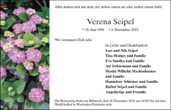 Traueranzeige von Verena Seipel von vrm-trauer