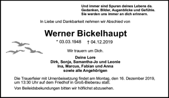 Traueranzeige von Werner Bickelhaupt von vrm-trauer
