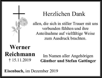 Traueranzeige von Werner Reichmann von  Camberger Anzeiger