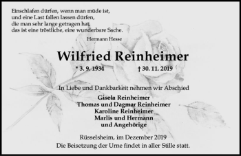 Traueranzeige von Wilfried Reinheimer von vrm-trauer