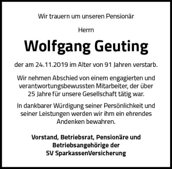 Traueranzeige von Wolfgang Geuting von vrm-trauer