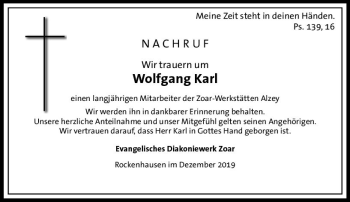 Traueranzeige von Wolfgang Karl von vrm-trauer