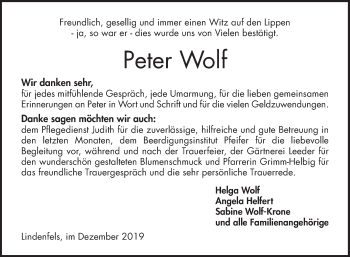 Traueranzeige von Peter Wolf von Bergsträßer Anzeiger 