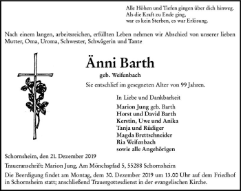 Traueranzeige von Änni Barth von vrm-trauer
