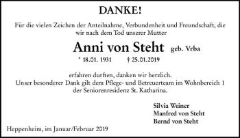 Traueranzeige von Anni von Steht von vrm-trauer