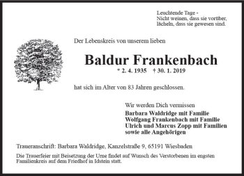 Traueranzeige von Baldur Frankenbach von vrm-trauer