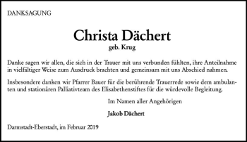 Traueranzeige von Christa Dächert von vrm-trauer