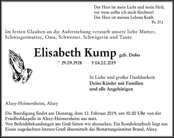 Traueranzeige von Elisabeth Kump von vrm-trauer