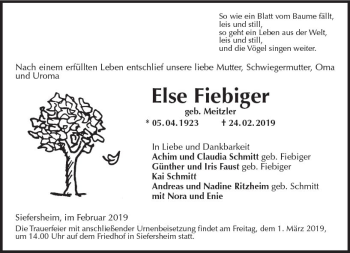 Traueranzeige von Else Fiebiger von vrm-trauer