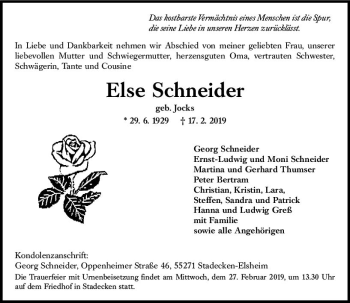 Traueranzeige von Else Schneider von vrm-trauer
