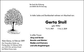 Traueranzeige von Gerta Stoll von vrm-trauer