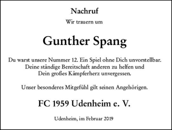Traueranzeige von Gunther Spang von vrm-trauer