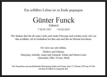Traueranzeige von Günter Funck von vrm-trauer
