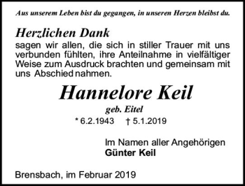 Traueranzeige von Hannelore Keil von vrm-trauer