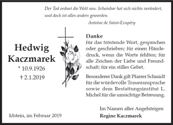 Traueranzeige von Hedwig Kaczmarek von vrm-trauer