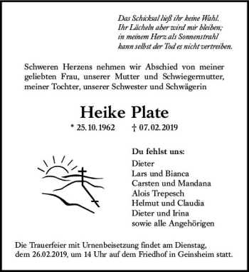 Traueranzeige von Heike Plate von vrm-trauer
