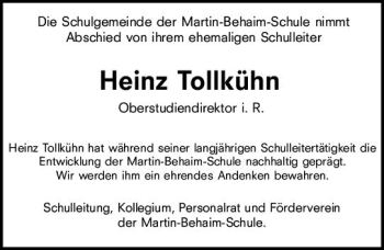 Traueranzeige von Heinz Tollkühn von vrm-trauer