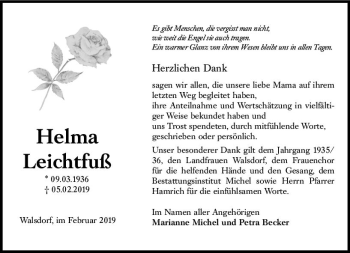 Traueranzeige von Helma Leichtfuß von vrm-trauer