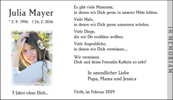 Traueranzeige von Julia Mayer von vrm-trauer