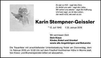 Traueranzeige von Karin Stempner-Geissler von vrm-trauer