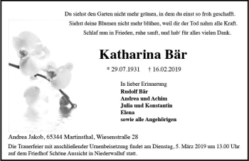 Traueranzeige von Katharina Bär von vrm-trauer