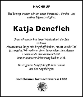Traueranzeige von Katja Denefleh von vrm-trauer