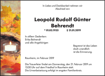 Traueranzeige von Leopold Rudolf Günter Behrendt von vrm-trauer