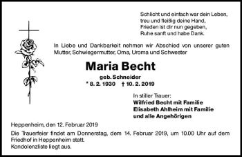 Traueranzeige von Maria Becht von vrm-trauer