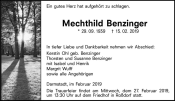 Traueranzeige von Mechthild Benzinger von vrm-trauer