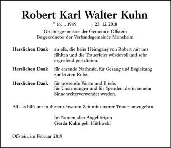 Traueranzeige von Robert Karl Walter Kuhn von vrm-trauer