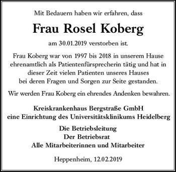 Traueranzeige von Rosel Koberg von vrm-trauer