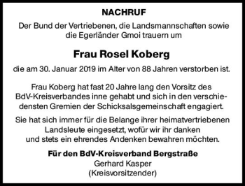 Traueranzeige von Rosel Koberg von vrm-trauer