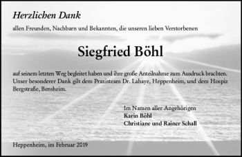 Traueranzeige von Siegfried Böhl von vrm-trauer