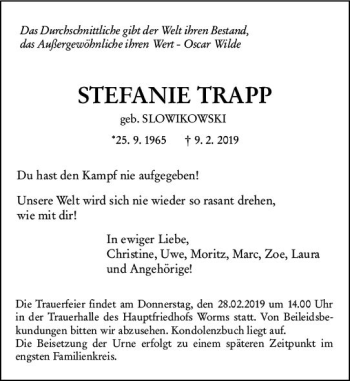 Traueranzeige von Stefanie Trapp von vrm-trauer