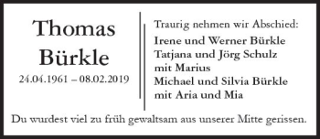 Traueranzeige von Thomas Bürkle von vrm-trauer