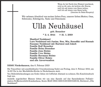 Traueranzeige von Ulla Neuhäusel von vrm-trauer