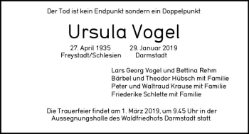 Traueranzeige von Ursula Vogel von vrm-trauer
