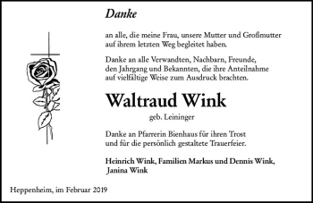 Traueranzeige von Waltraud Wink von vrm-trauer