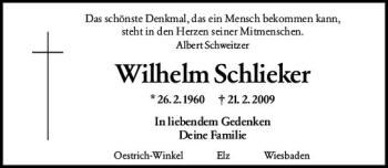 Traueranzeige von Wilhelm Schlieker von vrm-trauer