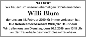 Traueranzeige von Willi Blum von vrm-trauer